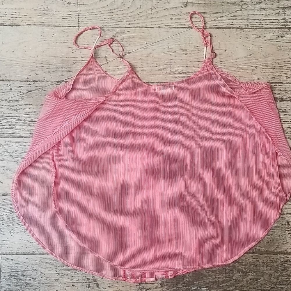 Aerie Red & White Striped Button Up Sheer Cami Sz M - Picture 7 of 8